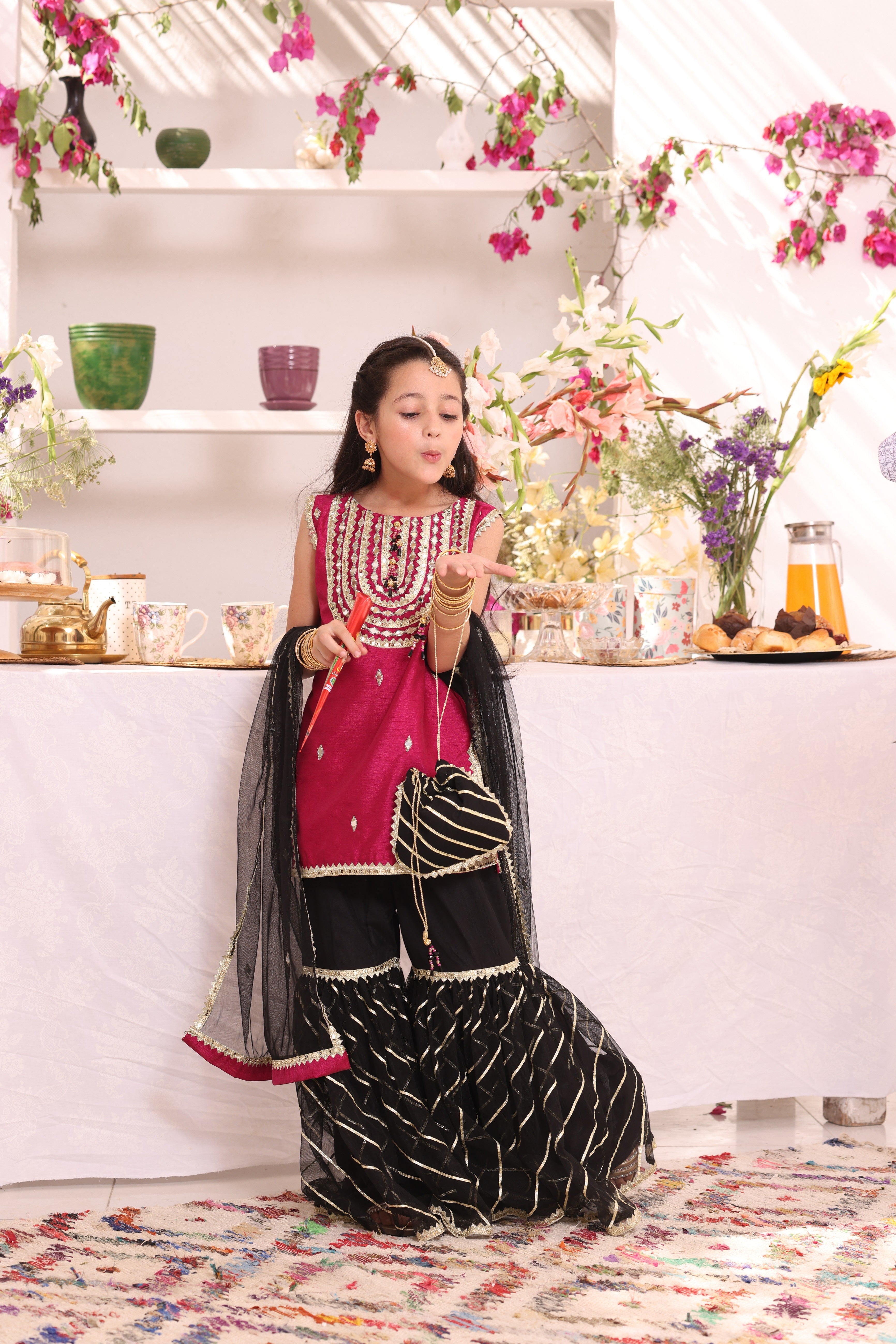 Mirror Embroidered Raw Silk & Net Gharara Suit | ZEB | G3282