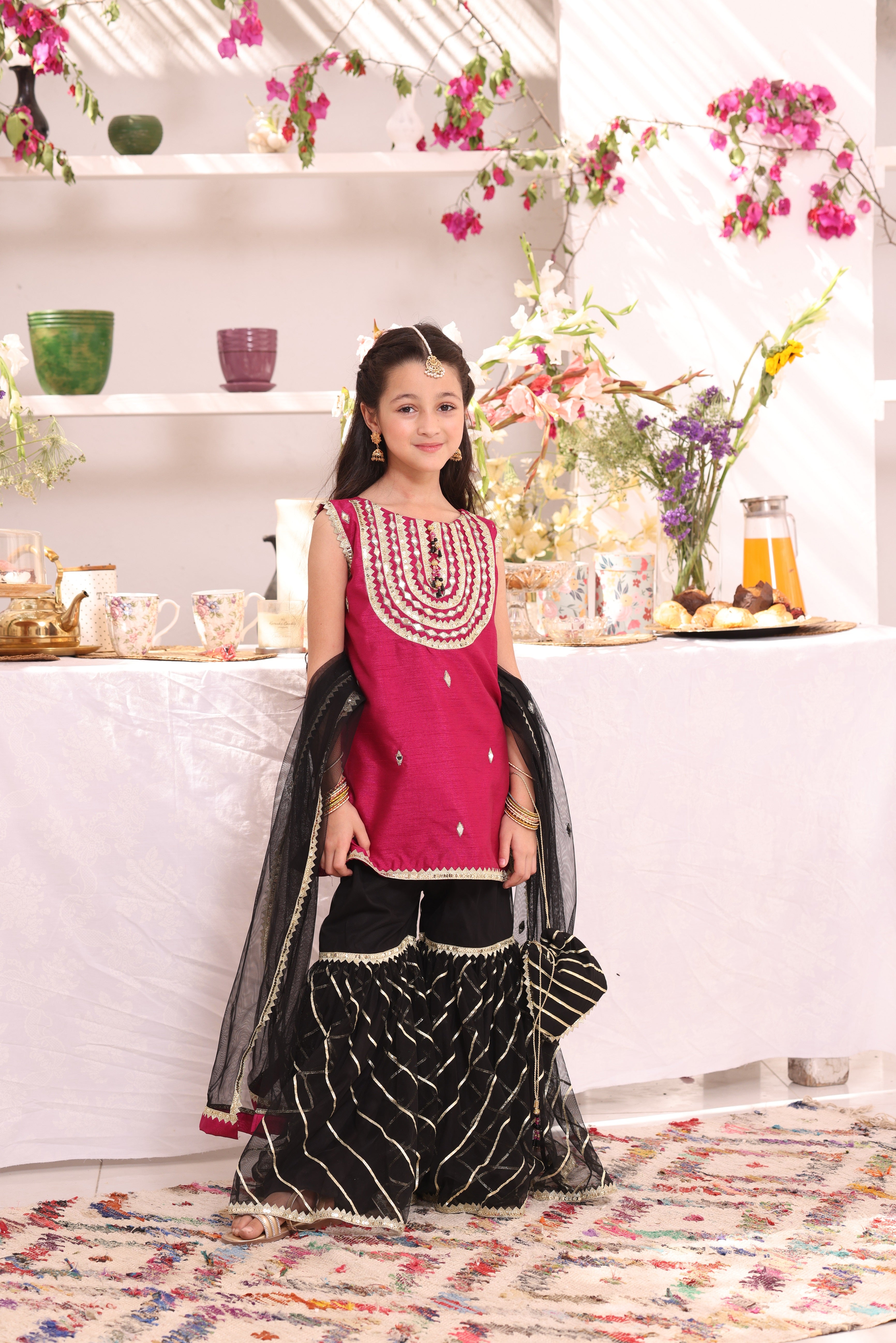 Mirror Embroidered Raw Silk & Net Gharara Suit | ZEB | G3282