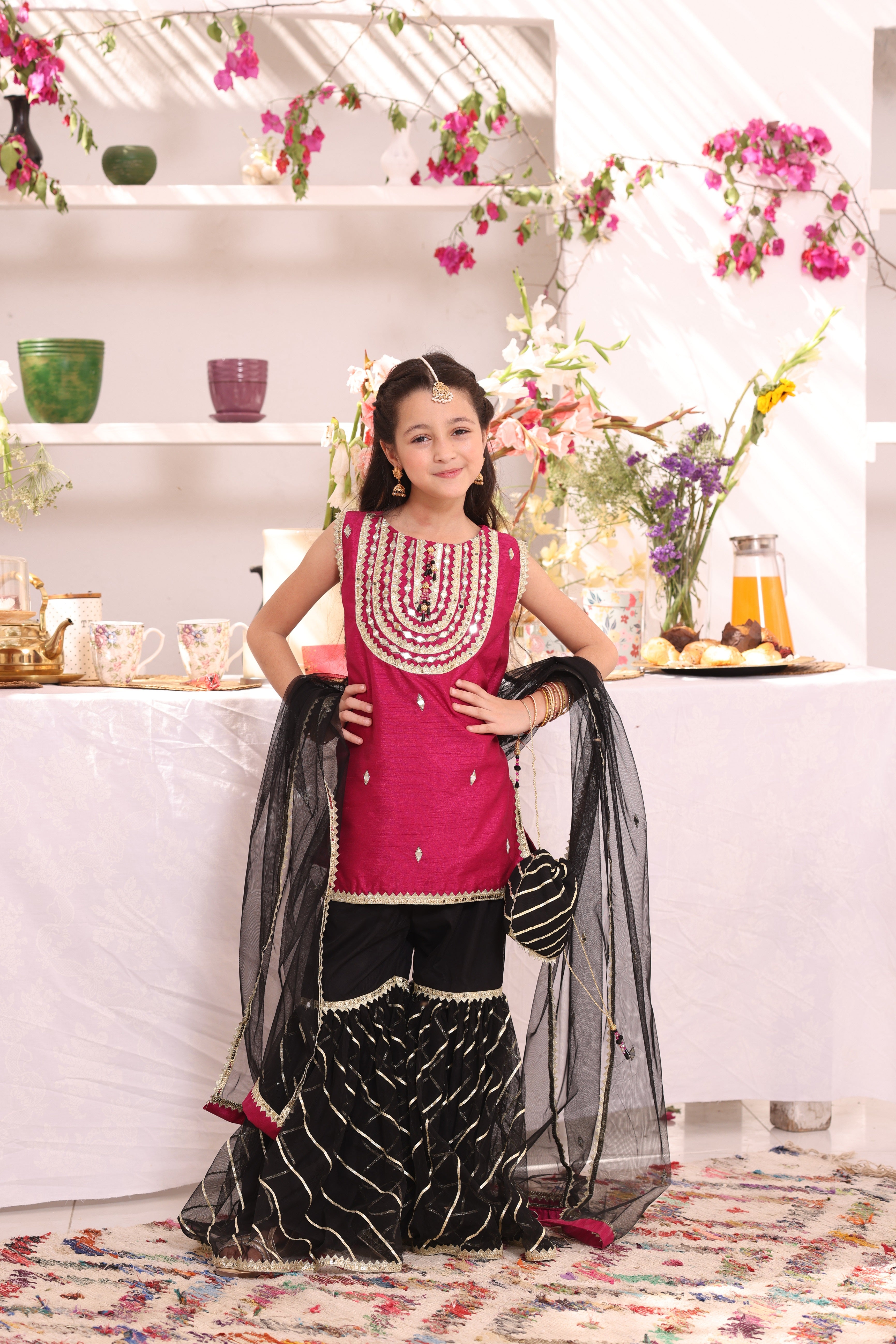 Mirror Embroidered Raw Silk & Net Gharara Suit | ZEB | G3282