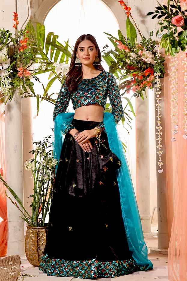Sequins Velvet Lehenga Choli SHENDI L123198