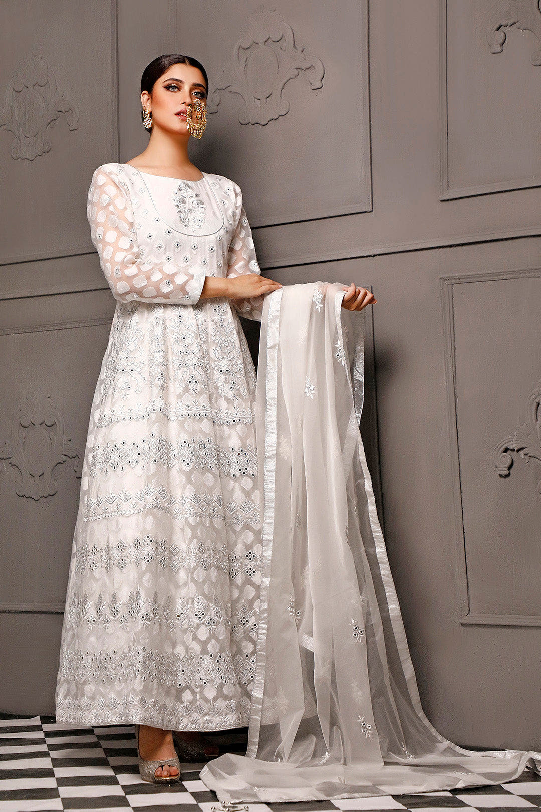 SANA'S red embroidered maxi dress Pakistan occasion wear