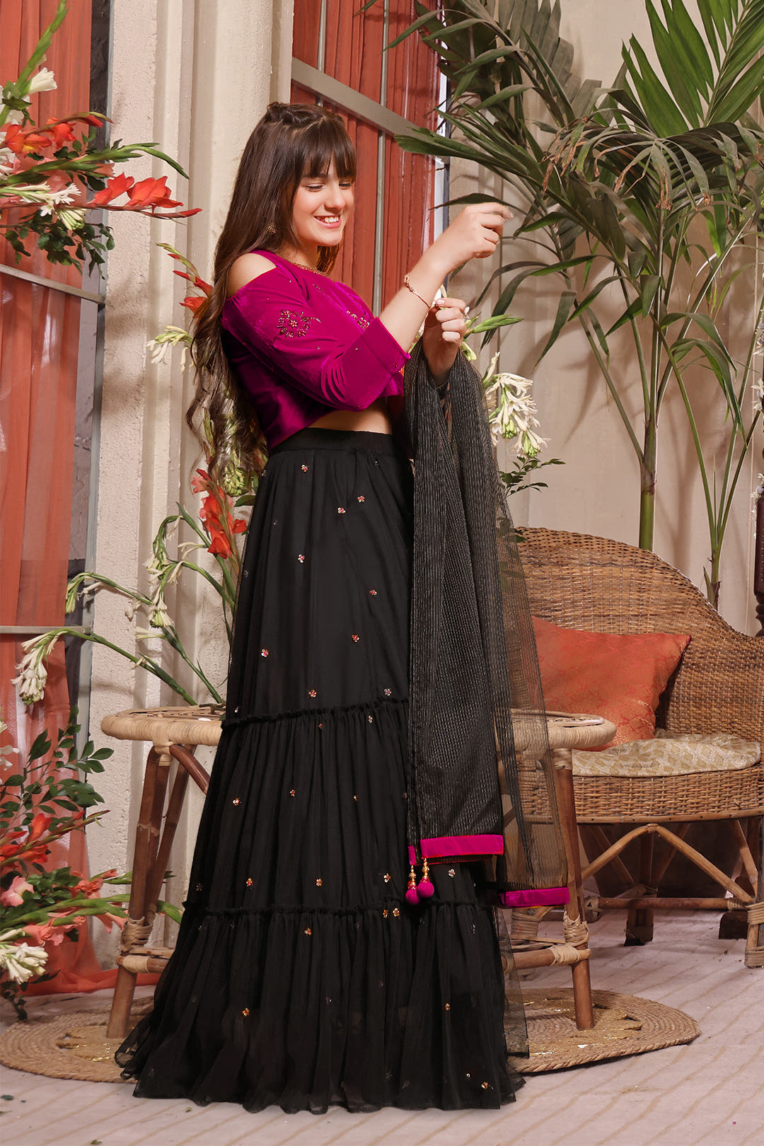 SANA'S red embroidered velvet lehenga Pakistan occasion wear