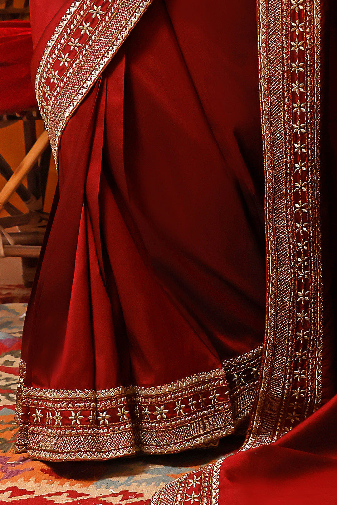 SANA'S red embroidered silk saree Pakistan occasion wear