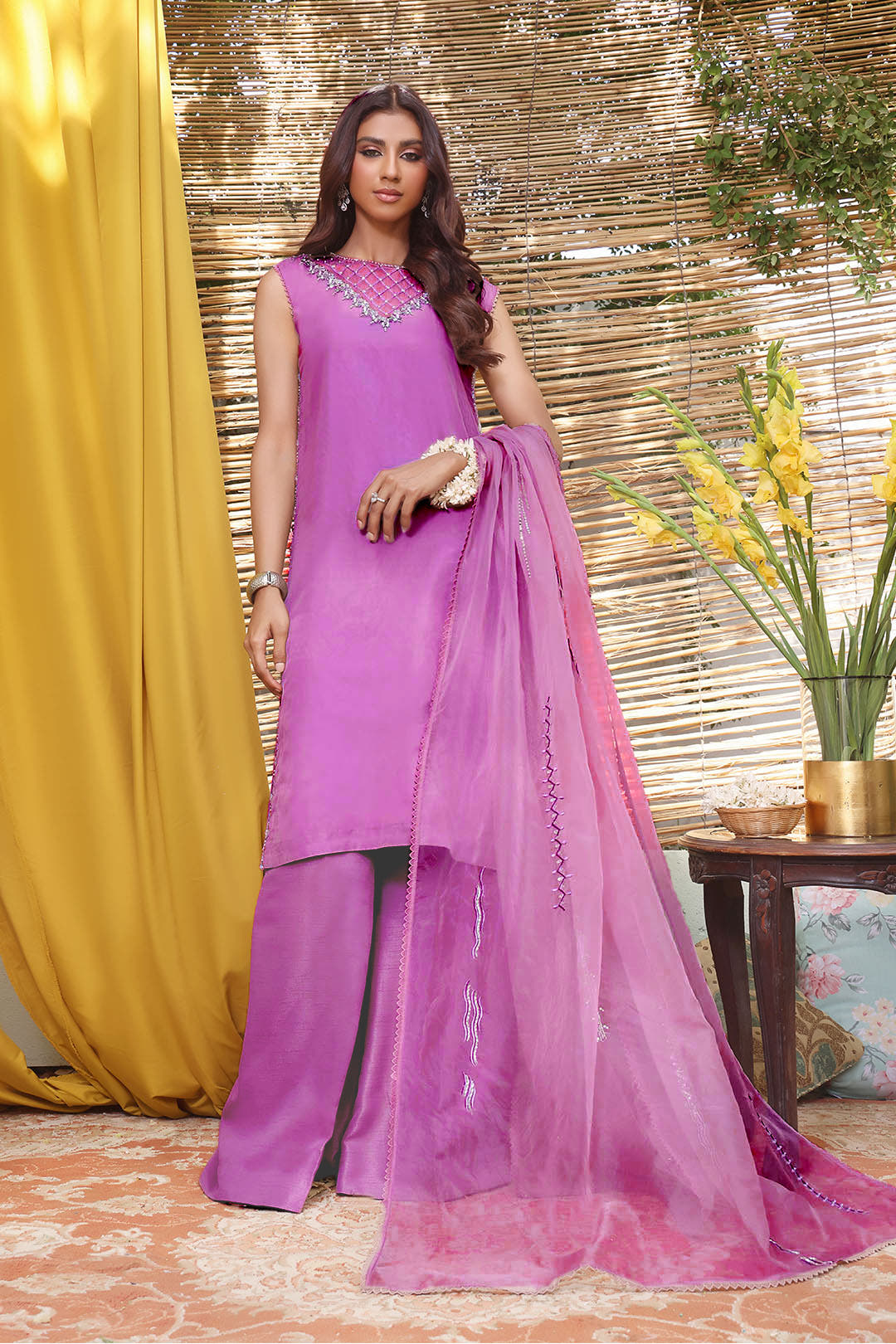 SANA'S red embroidered organza suit Pakistan occasion wear