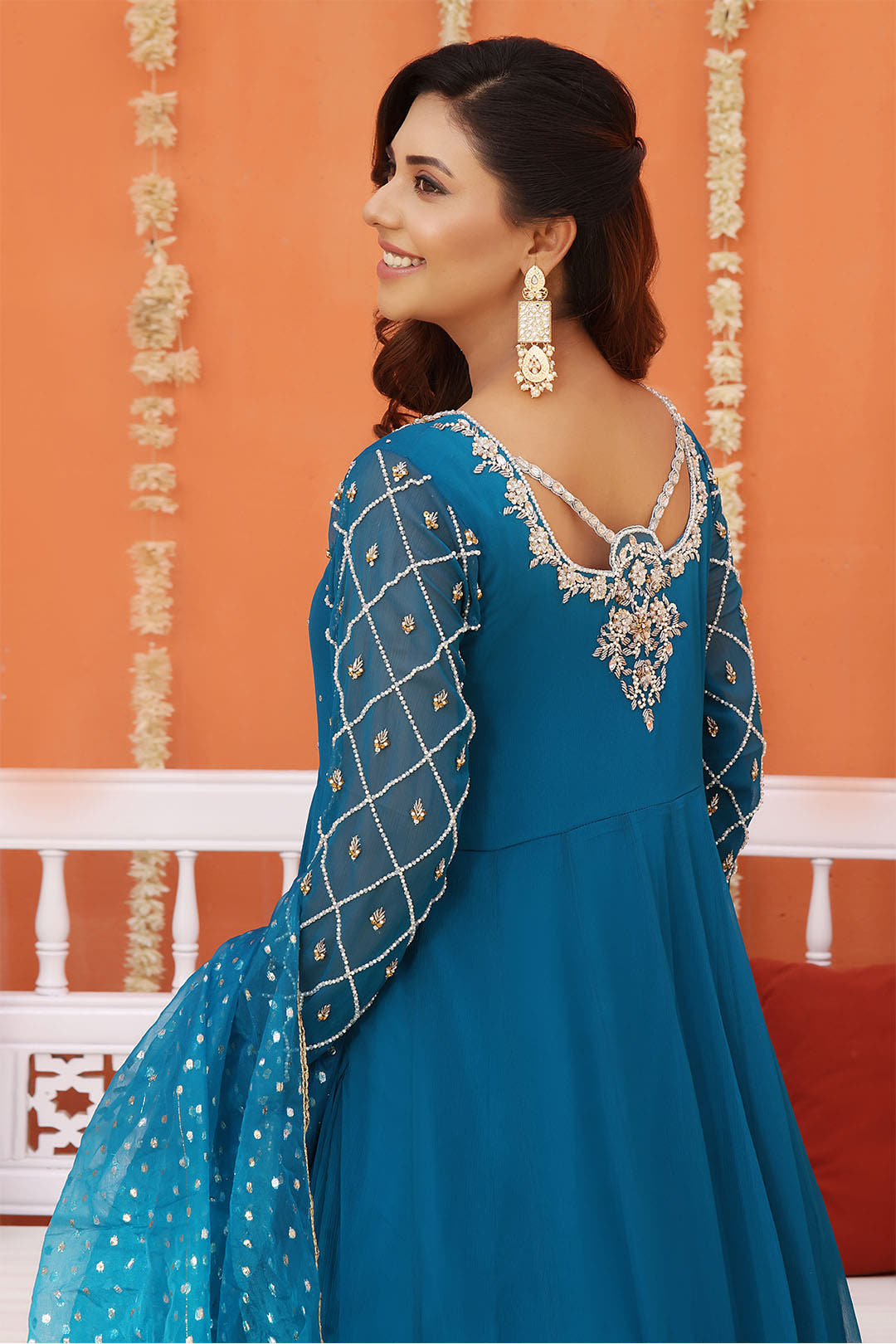 SANA'S handwork chiffon maxi dress Pakistan occasion wear