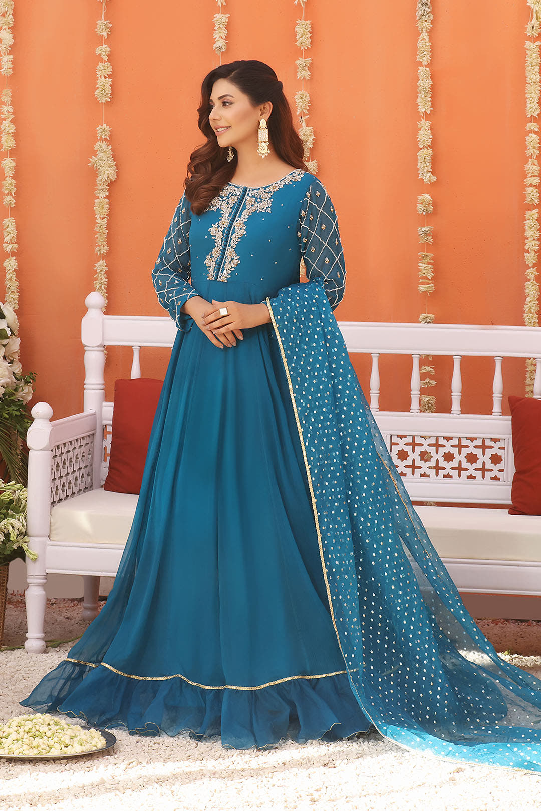 SANA'S handwork chiffon maxi dress Pakistan occasion wear