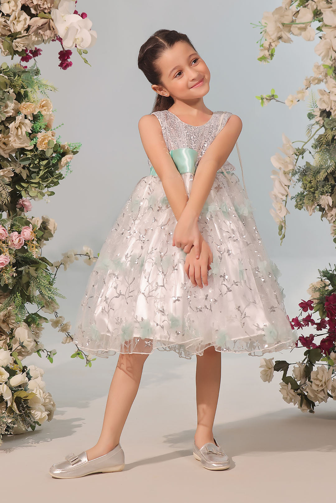 Origami Flowers Sequins Frock | Winter Festive | F2344