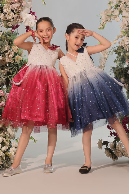 Two Tone Starry Net Frock | Winter Festive | F2343