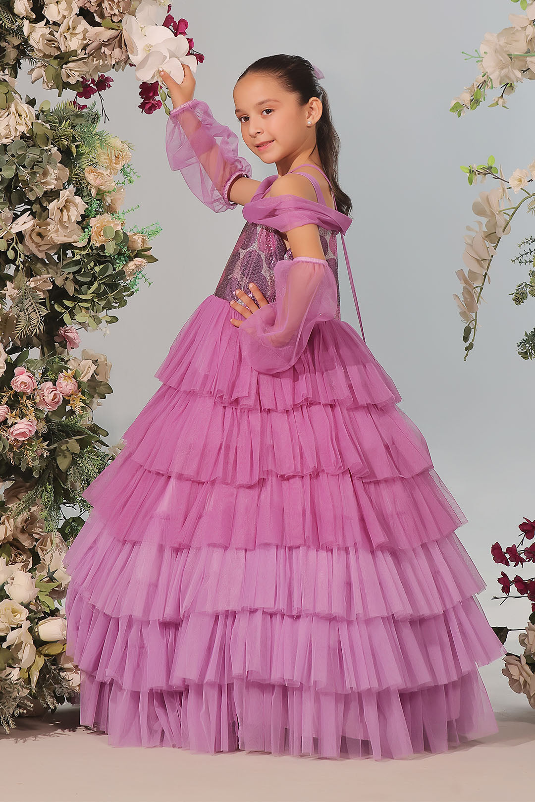 Sequins Multi Layers Net Gown | Winter Festive | WM3242