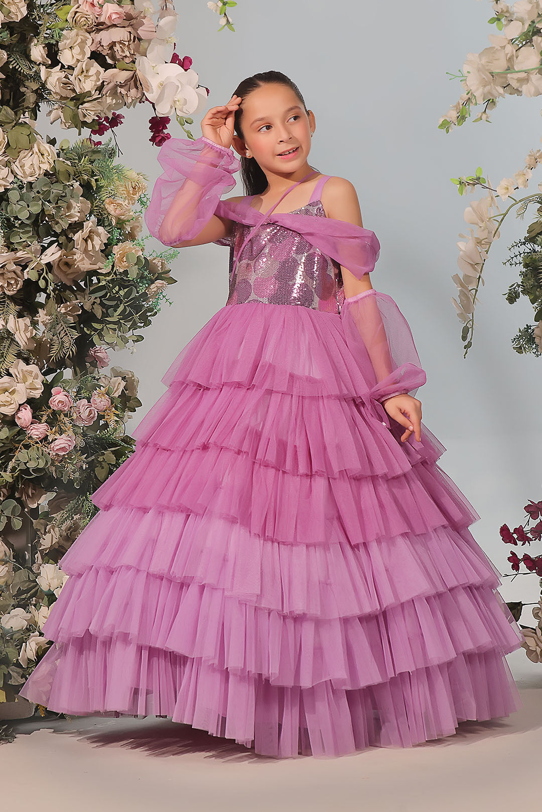 Sequins Multi Layers Net Gown | Winter Festive | WM3242