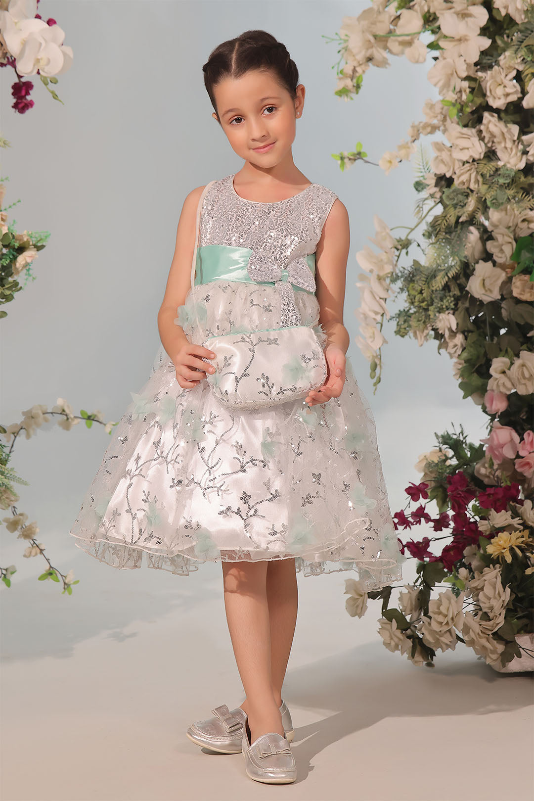 Origami Flowers Sequins Frock | Winter Festive | F2344