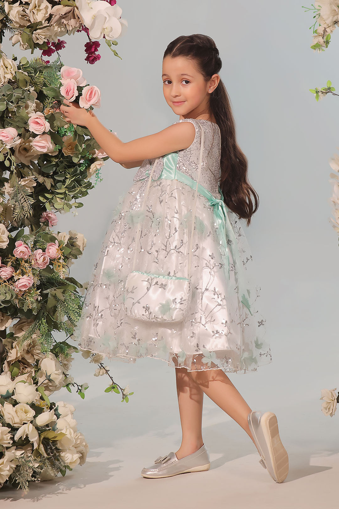 Origami Flowers Sequins Frock | Winter Festive | F2344