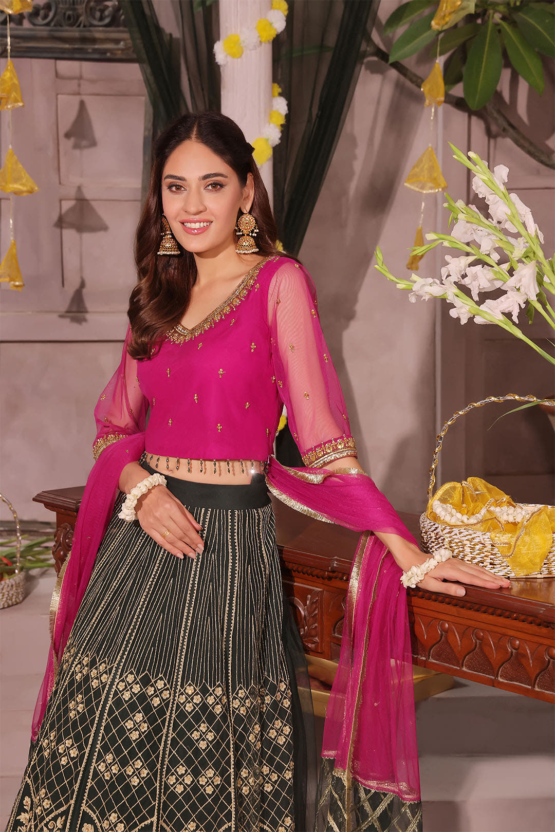 SANA'S red embroidered lehenga Pakistan occasion wear