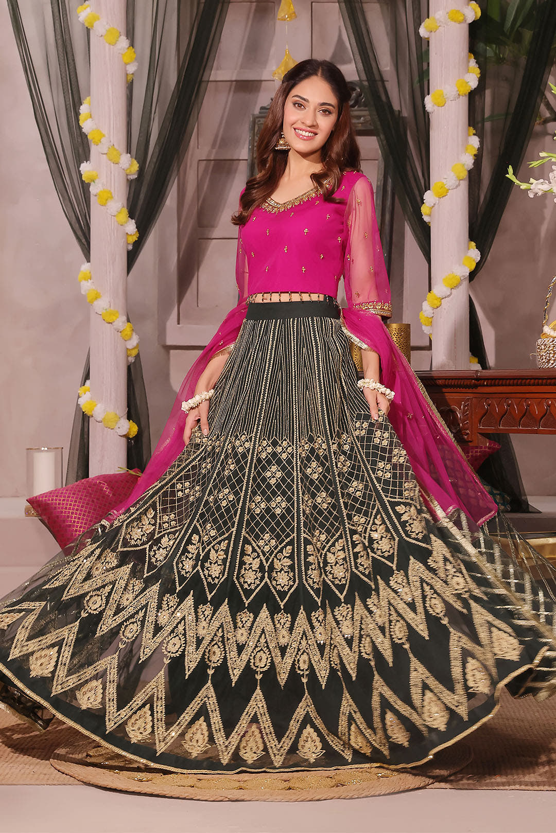 SANA'S red embroidered lehenga Pakistan occasion wear