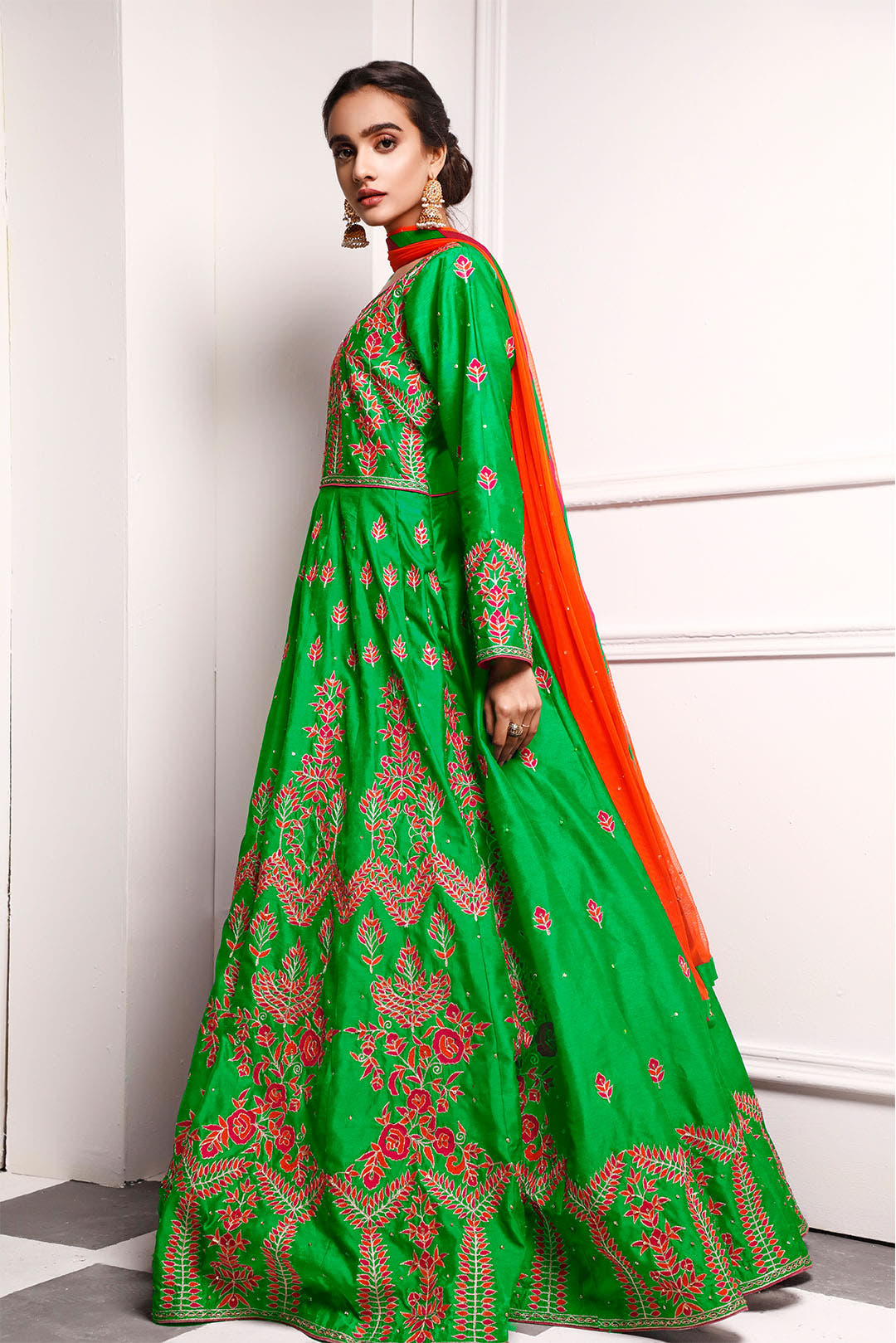 SANA'S red embroidered raw silk maxi dress Pakistan occasion wear