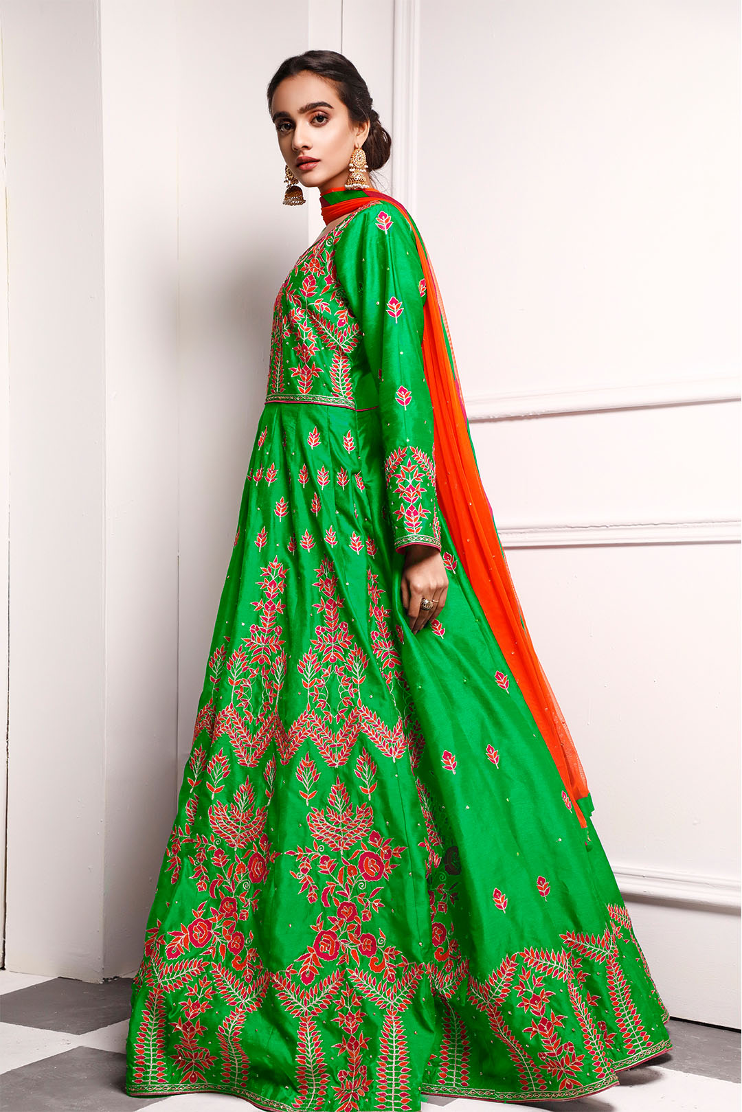 SANA'S red embroidered raw silk maxi dress Pakistan occasion wear