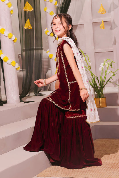Aari Embroidery Velvet Gharara Suit | SHENDI | G3205