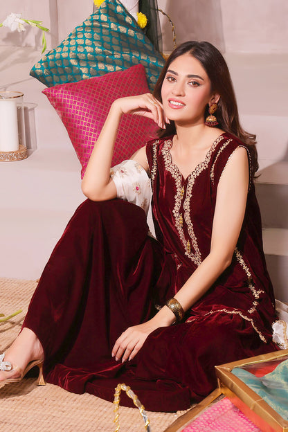 Aari Embroidery Velvet Gharara Suit | SHENDI | G123205