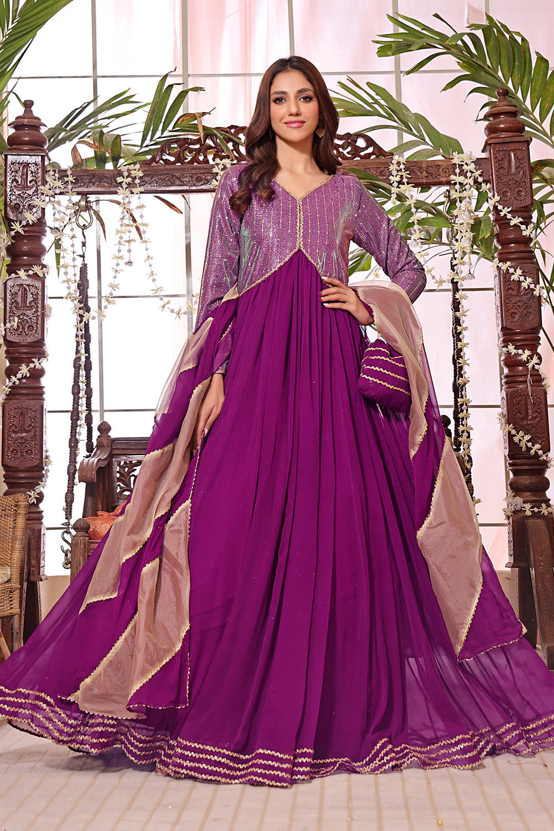 SANA'S chiffon maxi dress Pakistan occasion wear
