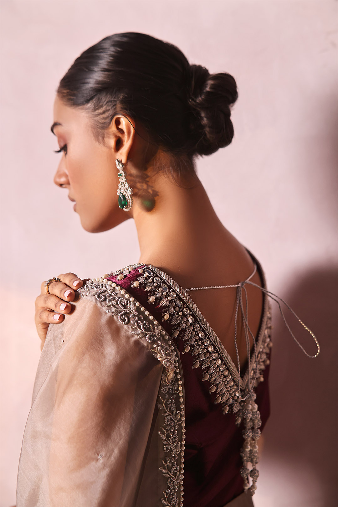 SANA'S red embroidered velvet saree Pakistan occasion wear