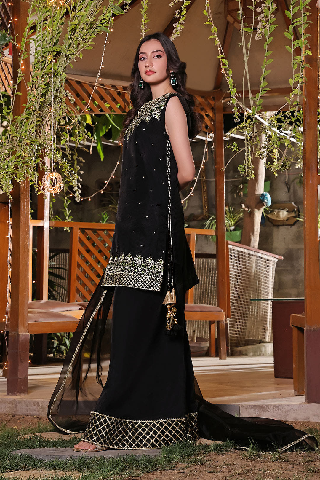 SANA'S red embroidered plazo suit Pakistan occasion wear