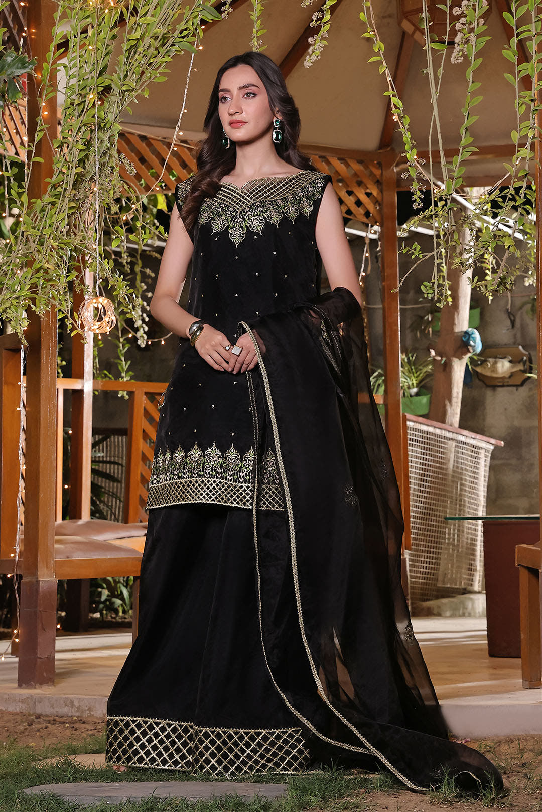SANA'S red embroidered plazo suit Pakistan occasion wear
