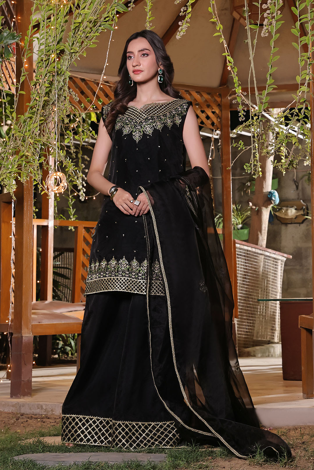 SANA'S red embroidered plazo suit Pakistan occasion wear