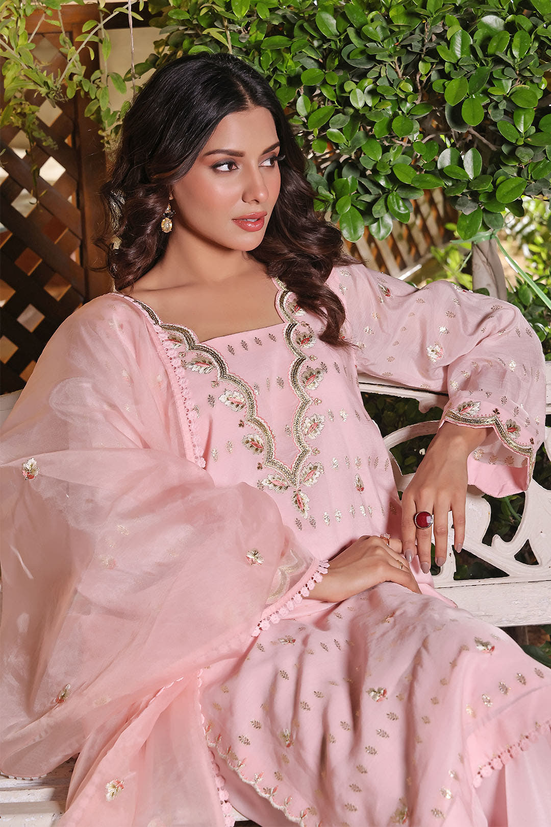 SANA'S red embroidered suit Pakistan occasion wear