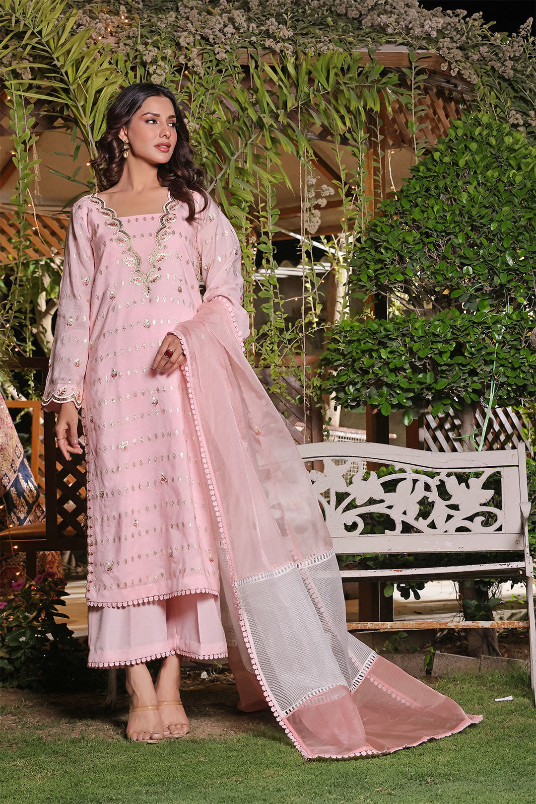 SANA'S red embroidered suit Pakistan occasion wear