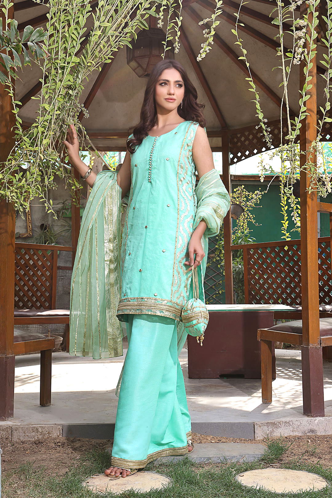 SANA'S organza plazo suit Pakistan occasion wear