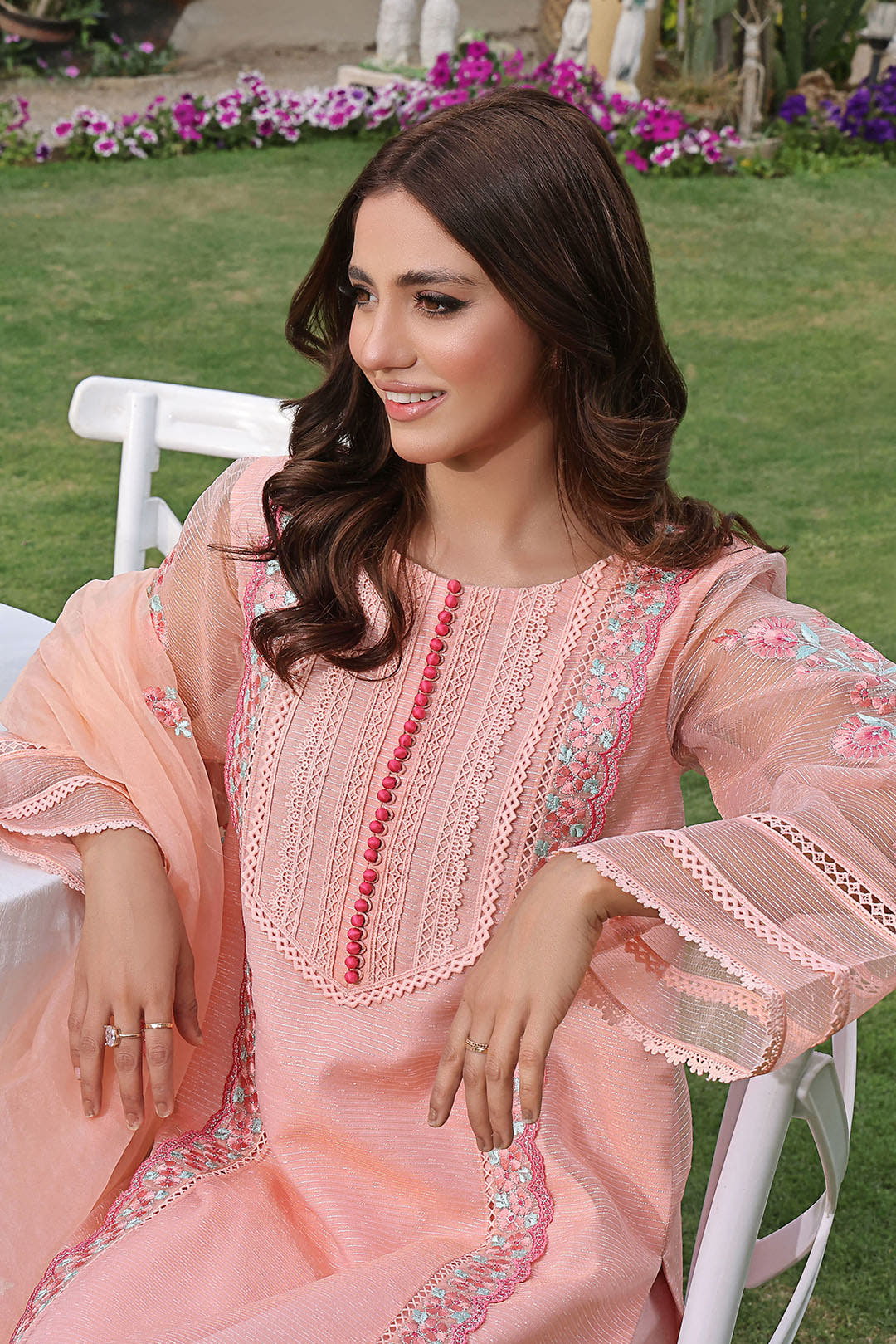 SANA'S red embroidered organza suit Pakistan occasion wear