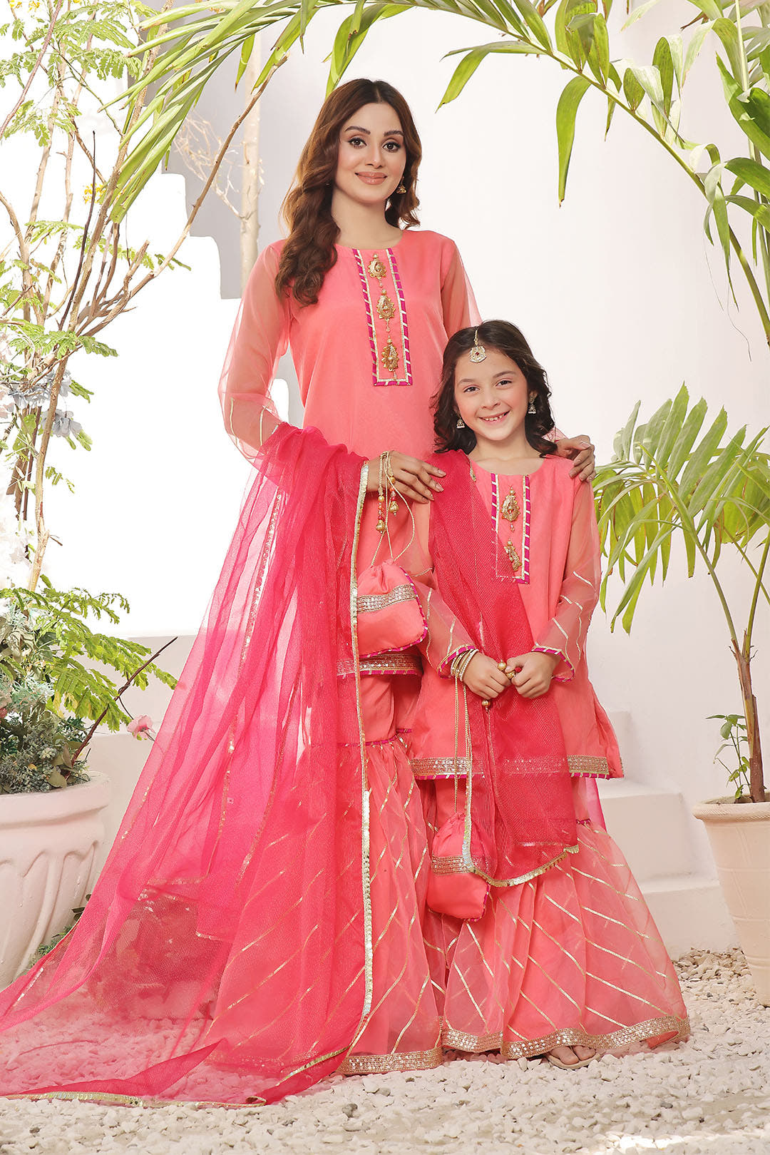 SANA'S red embroidered organza gharara suit Pakistan occasion wear