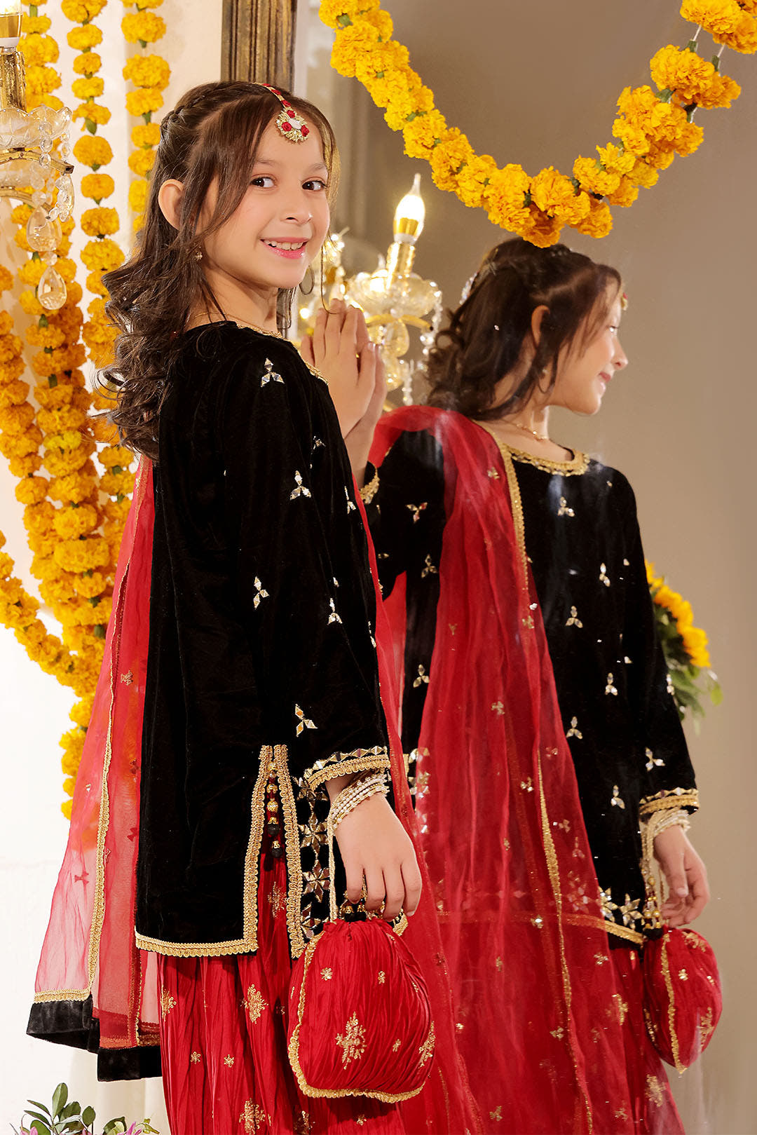 SANA'S red embroidered velvet plazo suit Pakistan occasion wear