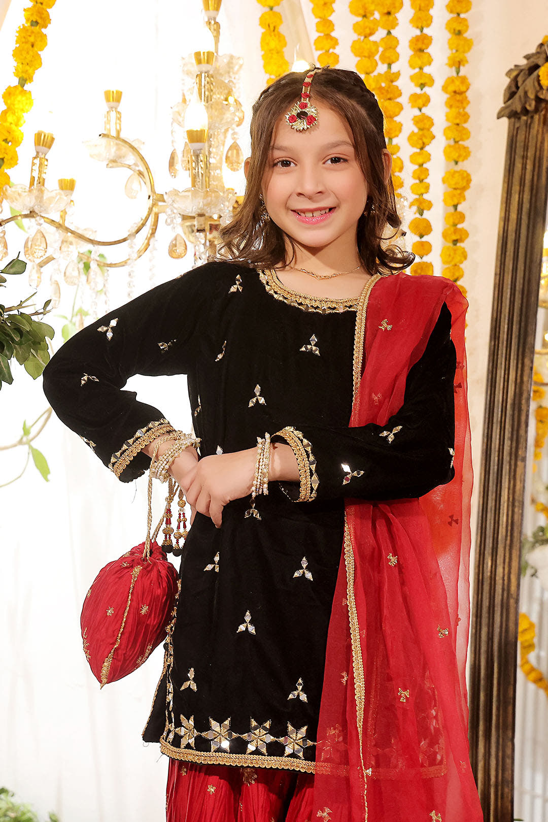 SANA'S red embroidered velvet plazo suit Pakistan occasion wear