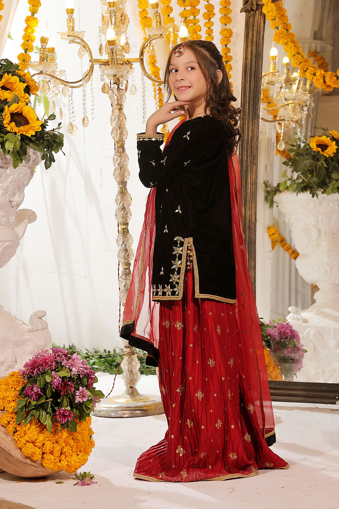 SANA'S red embroidered velvet plazo suit Pakistan occasion wear