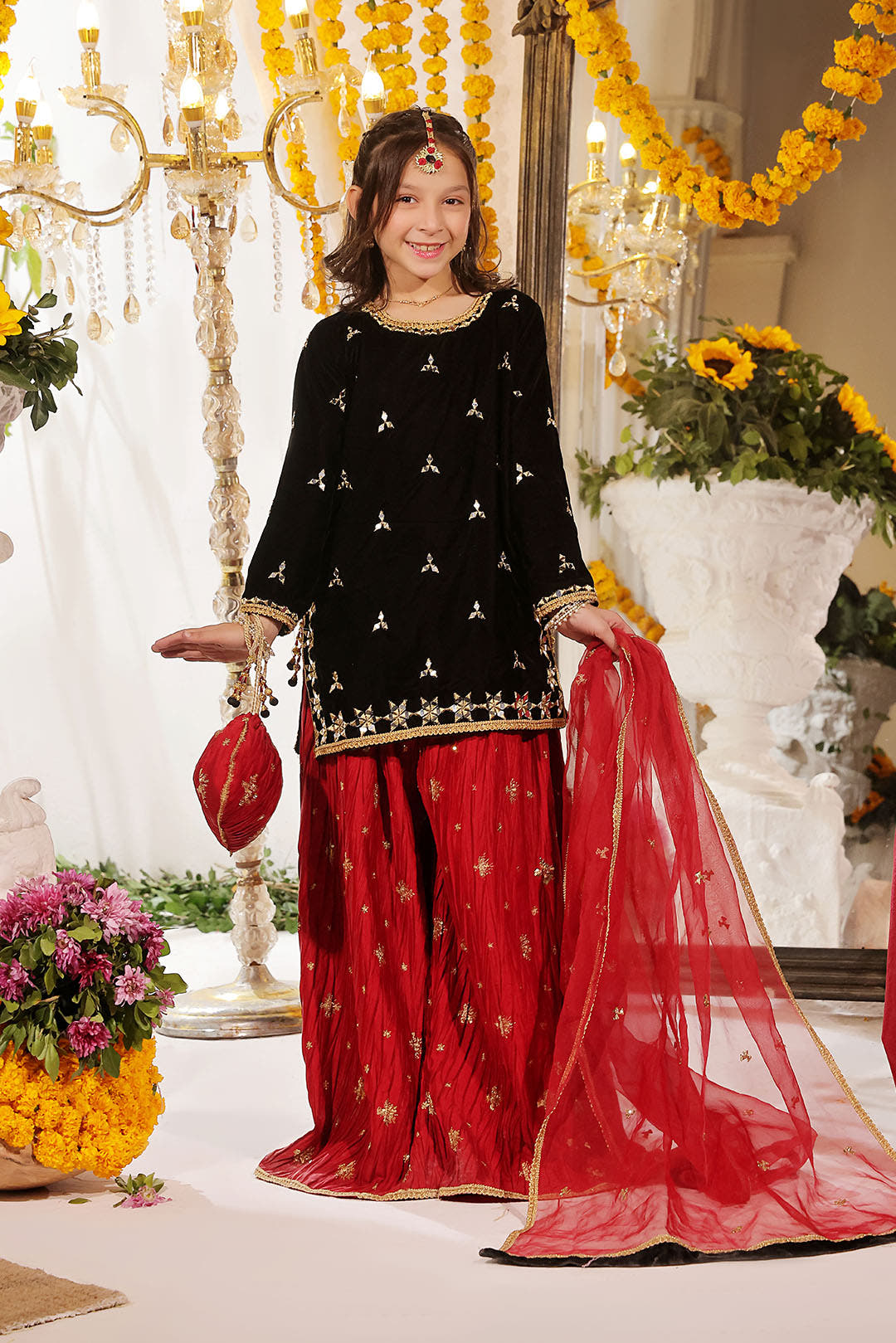 SANA'S red embroidered velvet plazo suit Pakistan occasion wear