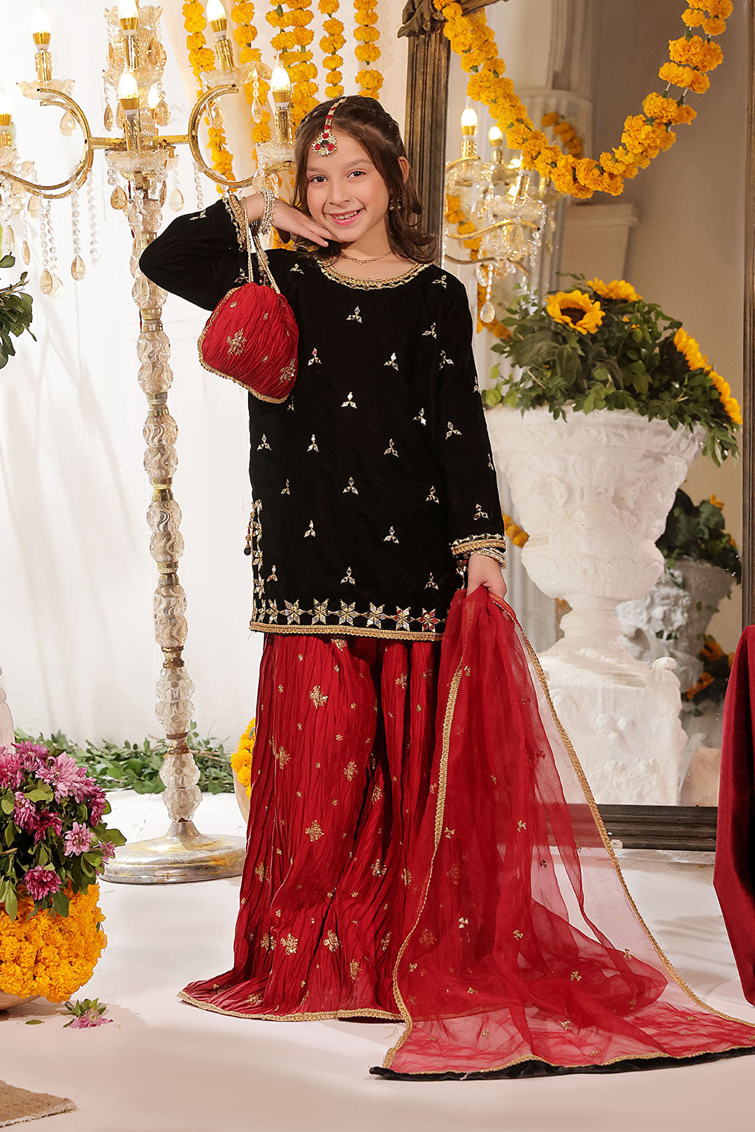 SANA'S red embroidered velvet plazo suit Pakistan occasion wear