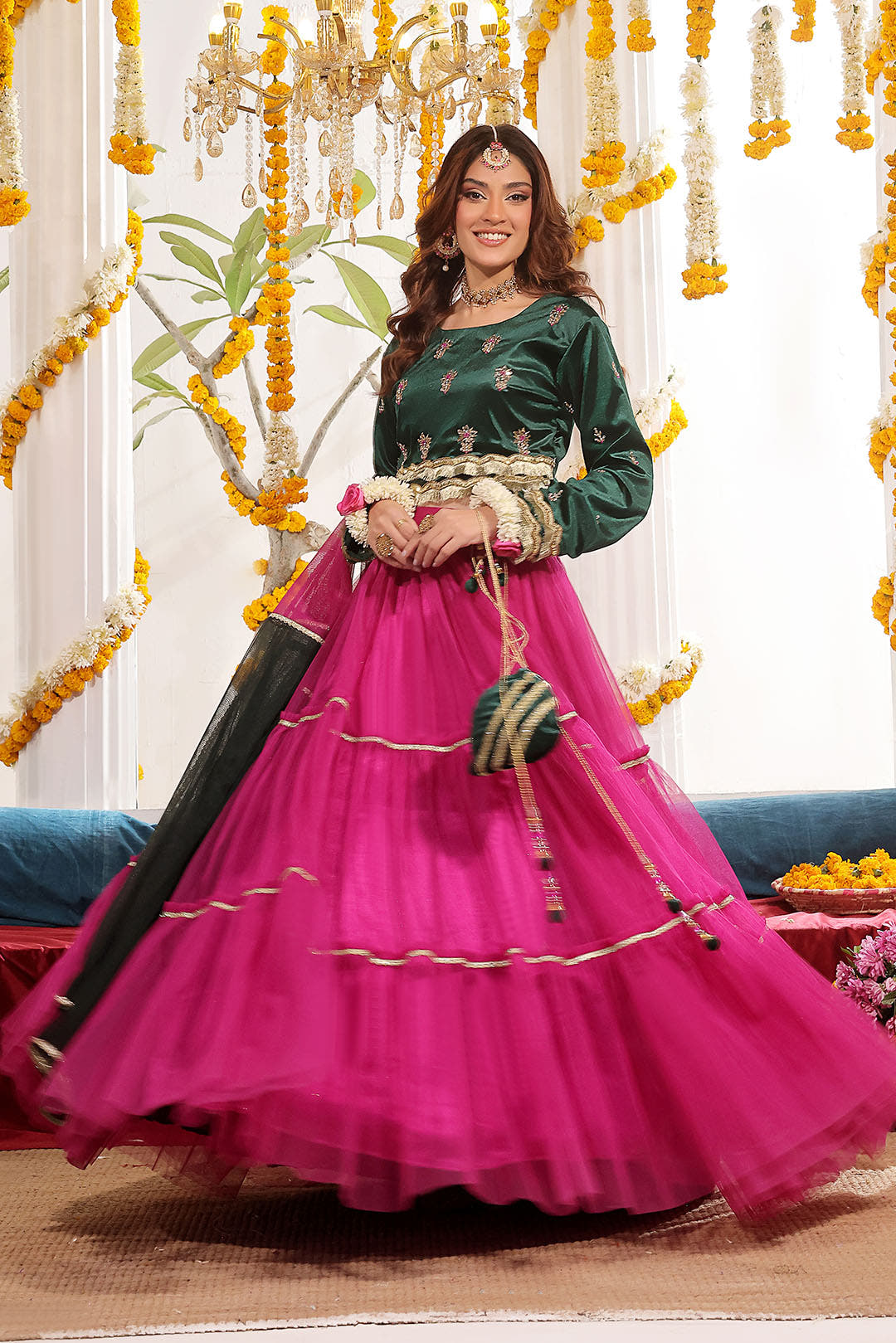 SANA'S red embroidered velvet lehenga Pakistan occasion wear