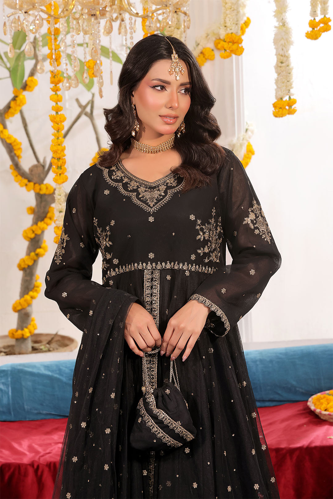 Zari Embroidered A Line Deluxe Net Maxi | SHENDI | S123247