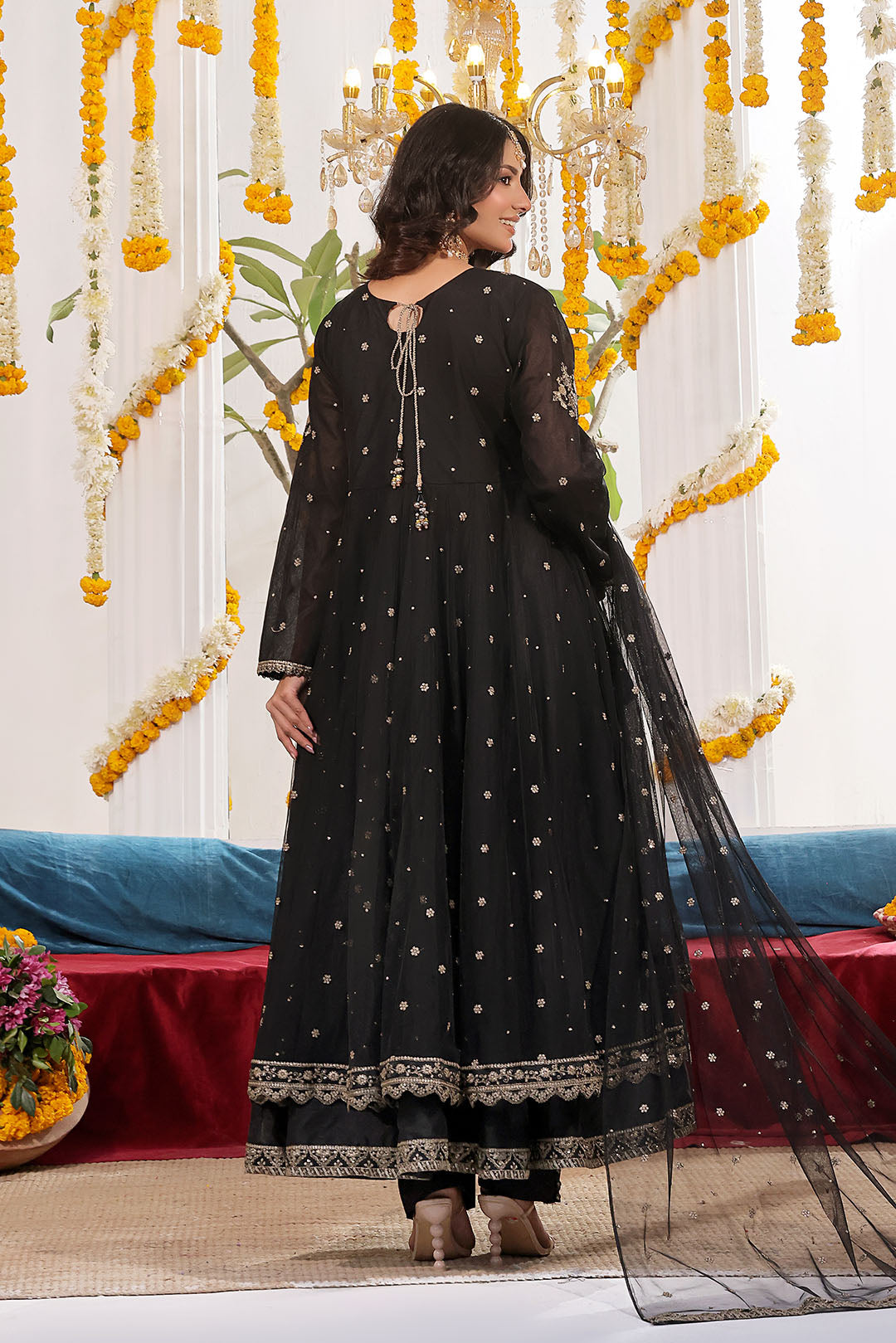 Zari Embroidered A Line Deluxe Net Maxi | SHENDI | S123247
