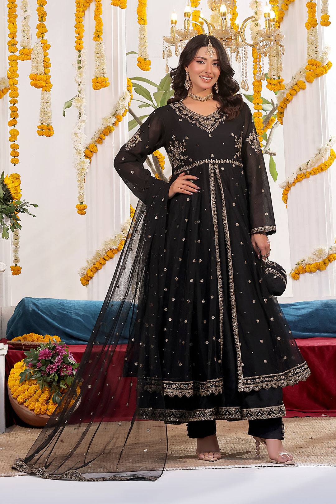 Zari Embroidered A Line Deluxe Net Maxi | SHENDI | S123247