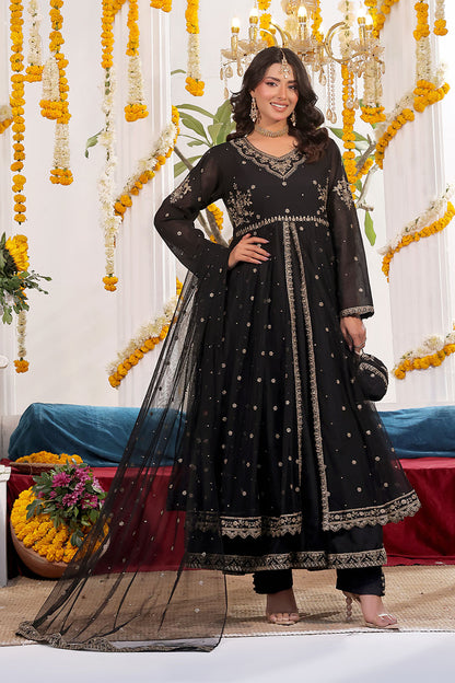Zari Embroidered A Line Deluxe Net Maxi | SHENDI | S123247