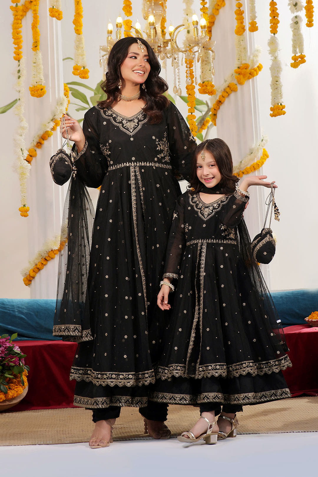 SANA'S red embroidered net maxi dress Pakistan occasion wear