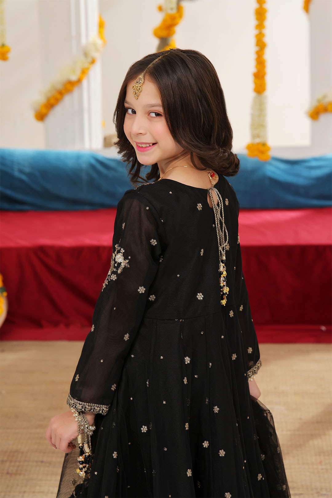 SANA'S red embroidered net maxi dress Pakistan occasion wear