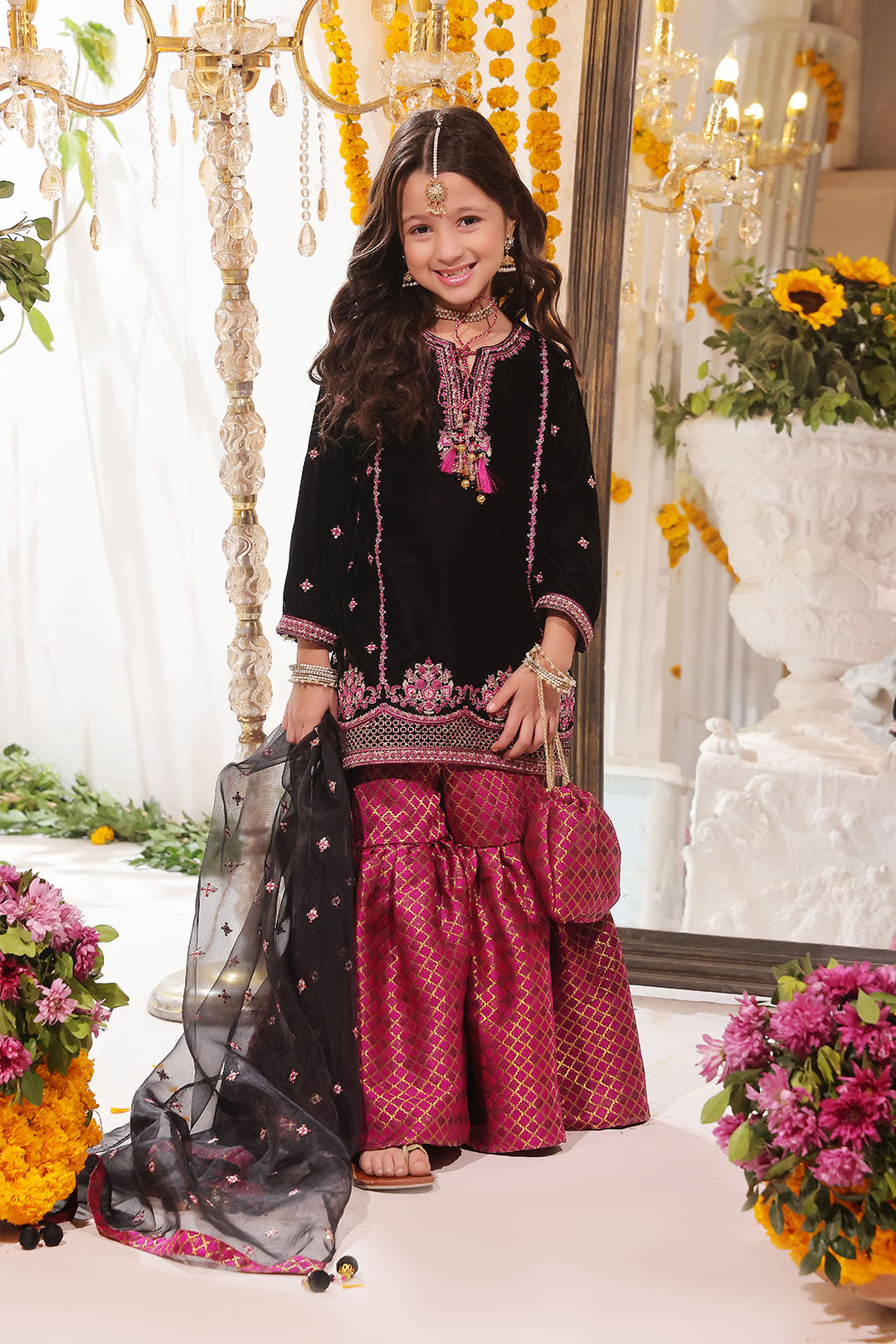 SANA'S red embroidered velvet gharara suit Pakistan occasion wear