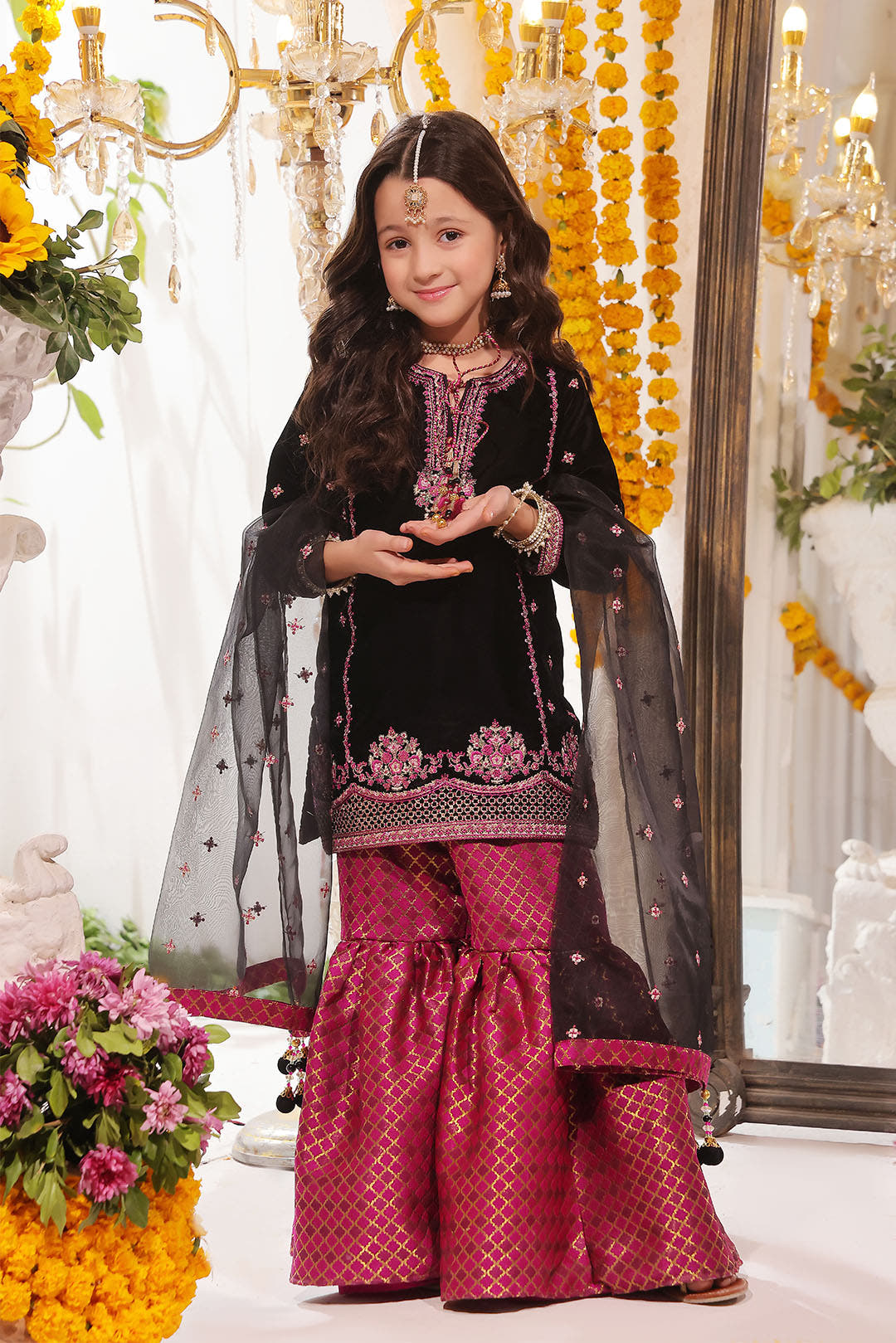SANA'S red embroidered velvet gharara suit Pakistan occasion wear