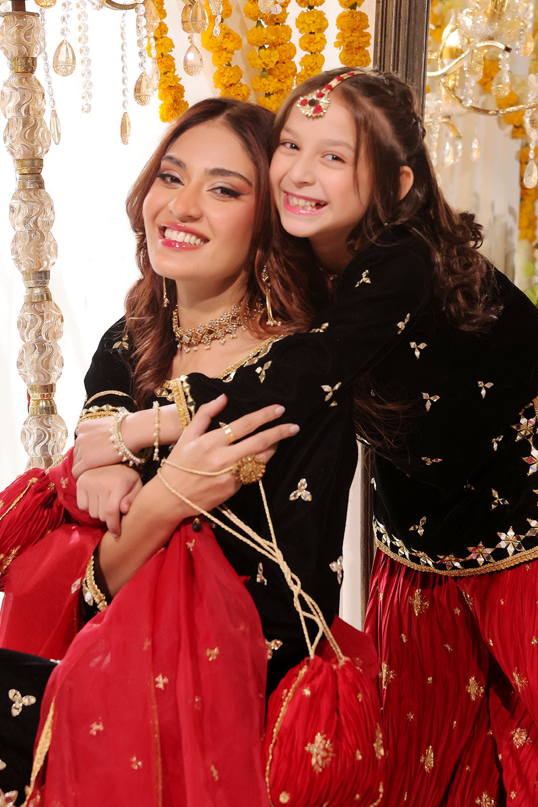 SANA'S red embroidered velvet plazo suit Pakistan occasion wear