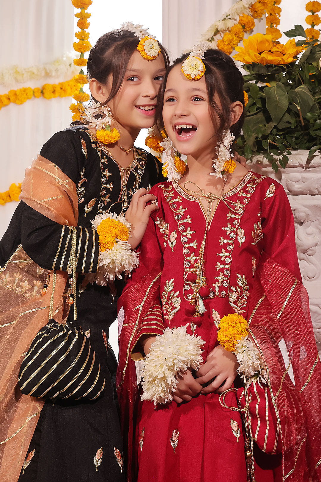 SANA'S red embroidered raw silk maxi dress Pakistan occasion wear