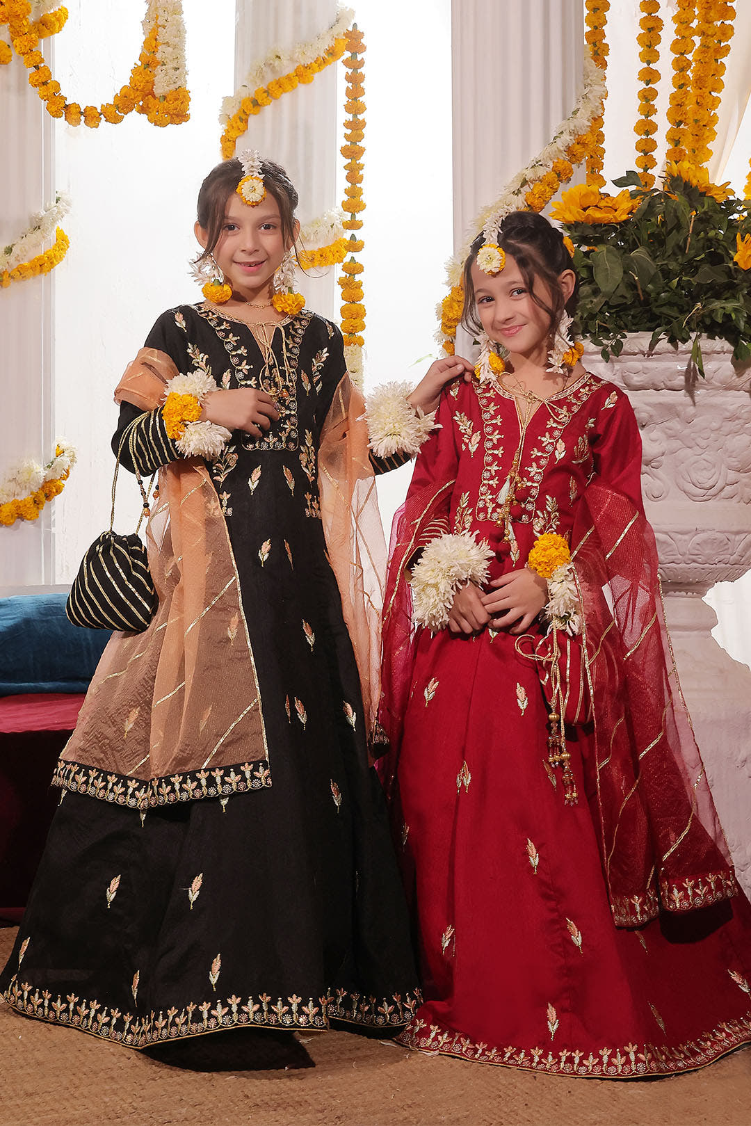 SANA'S red embroidered raw silk maxi dress Pakistan occasion wear