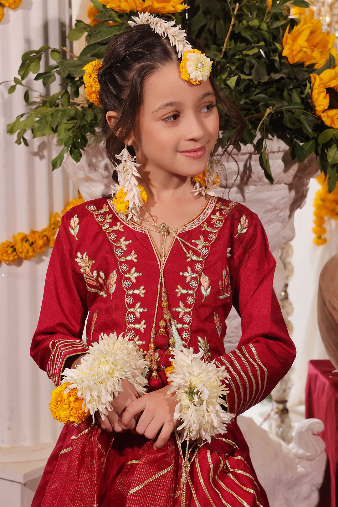 SANA'S red embroidered raw silk maxi dress Pakistan occasion wear